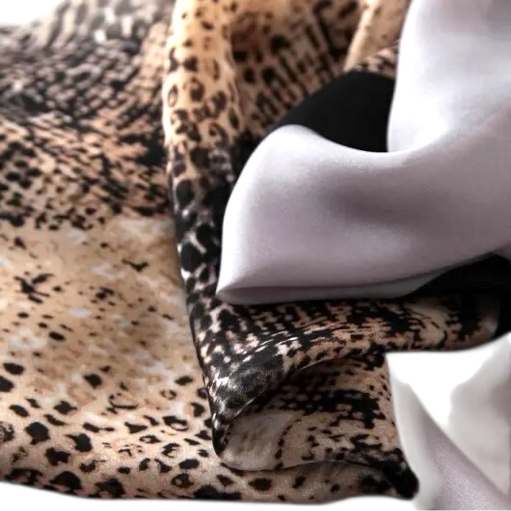 Silky Satin Exotic Snake Print & Grey Lightweight Oversized Scarf Shawl Wr - Picture 4 of 9